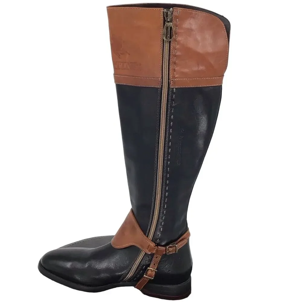 La Martina‎ Riding Boots Womens Sz 6.5 Black Brown Leather Heeled Equestrian